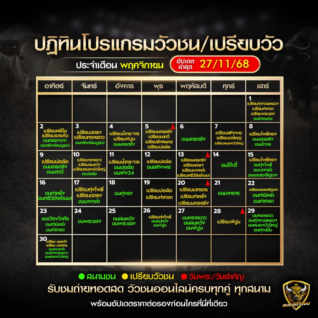 อัปเดตปฏิทินวัวชน271168